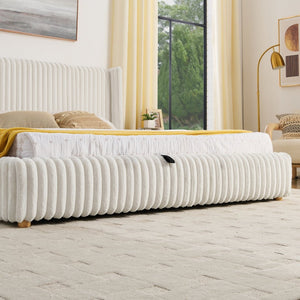 English Elm King Corduroy Upholstered Storage Bed Hydraulic Lift Ribbed Plush Cream Platform W1413S00182