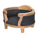 English Elm Solid Wood Carved Battleship Tweed Pet Bed