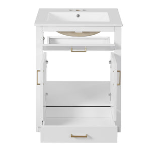 English Elm 24" Bathroom Vanity With Integrated Ceramic Sink, Sleek Storage Cabinet & Easy Assembly For Style N710P341037K