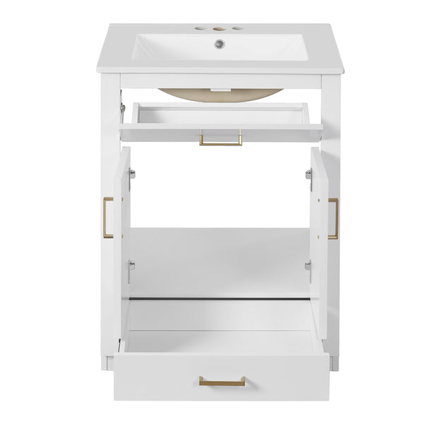 English Elm 24" Bathroom Vanity With Integrated Ceramic Sink, Sleek Storage Cabinet & Easy Assembly For Style N710P341037K