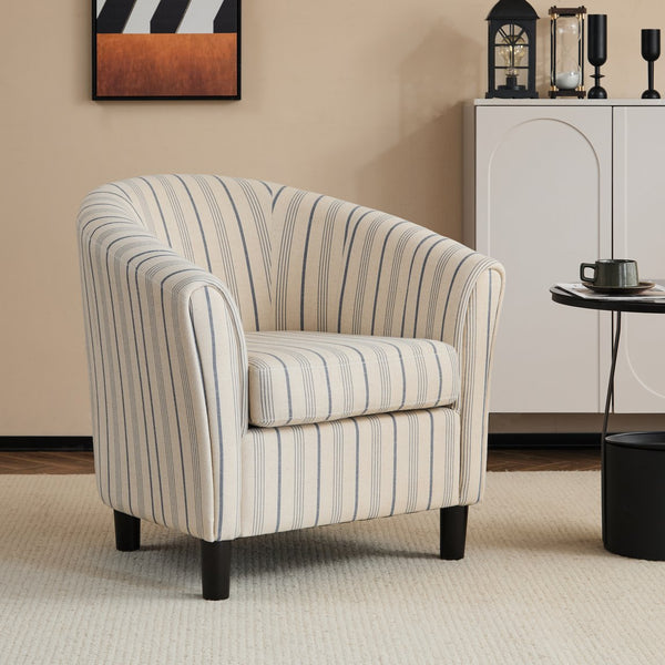 English Elm Christopher Knight Home® - Barrel Upholstered Striped Accent Chair Beige/Blue – Channel-Stitched Fabric, Solid Wood Legs, Cozy Elegance N776P237265S