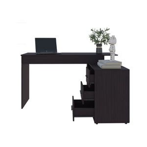 English Elm Concordia L-shaped Home Office Desk with Three Drawers and Modern Black Finish B092P390622
