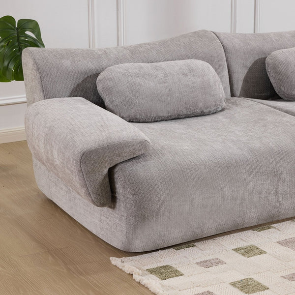 English Elm Modular Chenille Deep Seat Sectional Sofa with Bamboo Frame for Living Room Lounge Grey W1829S00072