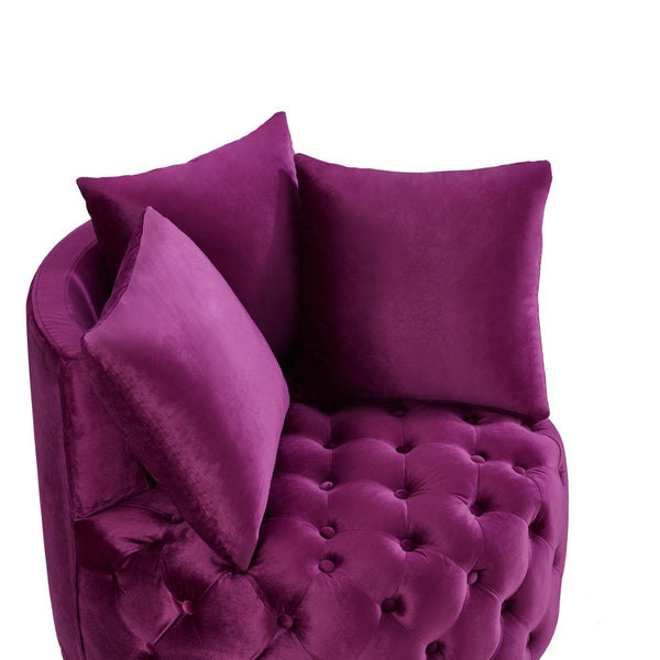 English Elm Contemporary Barrel Accent Chair Tufted Velvet Upholstery Curved Arms Living Room Violet W2186P280246