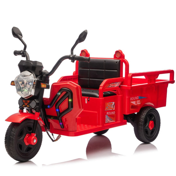 English Elm 12v Kids Electric Cargo Trike with Led Lights Wide Seat Anti-slip Wheels Toddler Ride On Red W1578P336051