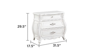 English Elm Opulence Pearl White 3-Drawer Nightstand with Carved Details, Spacious Storage, Elegant Bedside Design B009P240963