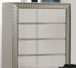 English Elm 1pc Crocodile-Embossed Chest with Diamond-Crusted Handles, Silver-Lined Panels, Glam Contemporary Appeal Gray 21 L x 37 W x 55 H B2741P369856