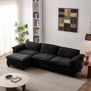 English Elm Living Room Chenille Sectional Sofa with Detachable Ottoman and Pocket Coil Cushions Black W1097S00240