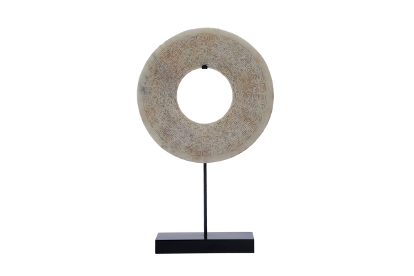 Lilys White Greek Key Carving Jade Statue With Base 8134