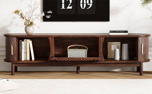 English Elm Modern Farmhouse TV Stand with Textured Woodgrain, Waterproof Surface, Sliding & Drop-Down Storage (75") N710P257615P