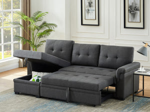 English Elm Sierra Reversible Sleeper Sectional Tufted Linen Upholstery with Hidden Chaise Storage B061S00076