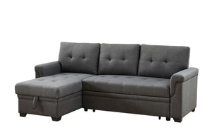 English Elm Sierra Reversible Sleeper Sectional Tufted Linen Upholstery with Hidden Chaise Storage B061S00076