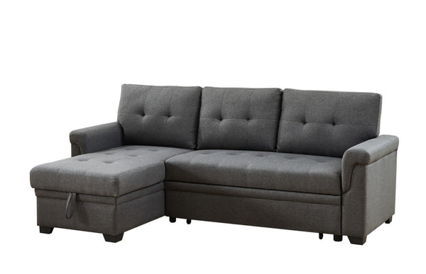 English Elm Sierra Reversible Sleeper Sectional Tufted Linen Upholstery with Hidden Chaise Storage B061S00076