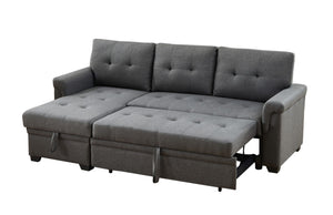 English Elm Sierra Reversible Sleeper Sectional Tufted Linen Upholstery with Hidden Chaise Storage B061S00076