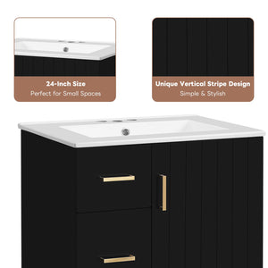 English Elm 24" Modern Bathroom Vanity with Under-Mount Sink, Vertical Stripe Design, 2 Drawers & Soft-Close Cabinet Black N710P288936B