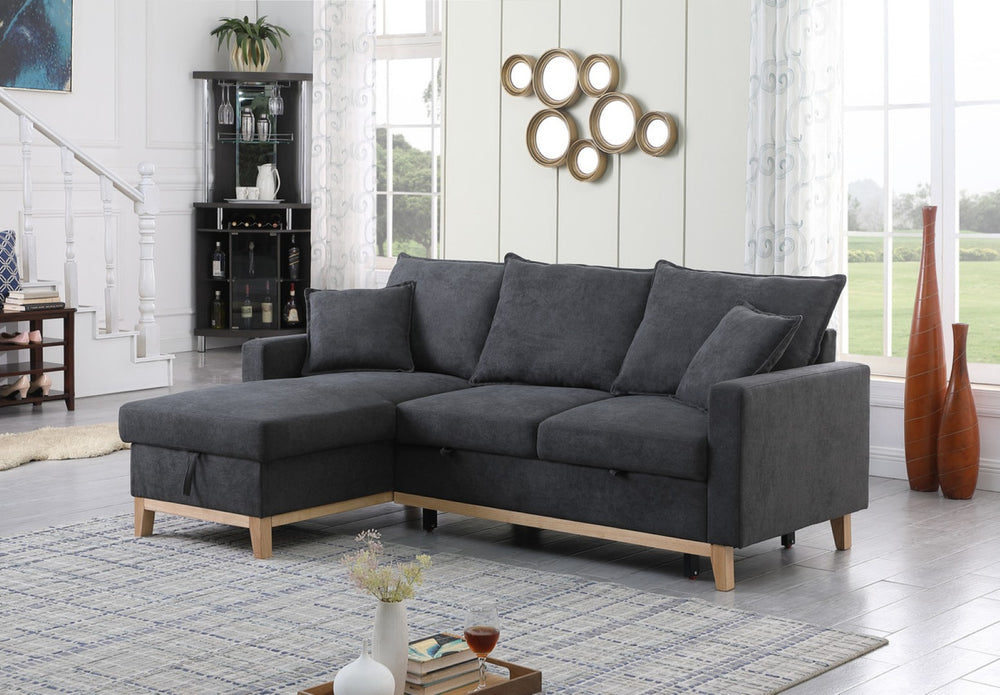 English Elm Colton Woven Fabric Sleeper Sectional with Reversible Storage Chaise for Living Rooms B061S00003