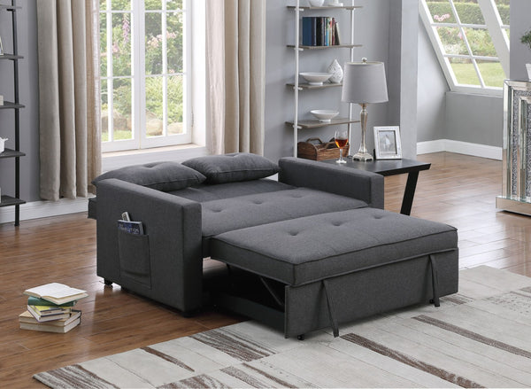 English Elm Zoey Linen Sleeper Loveseat with Side Pocket Converts for Studio or Guest Space B061S00005