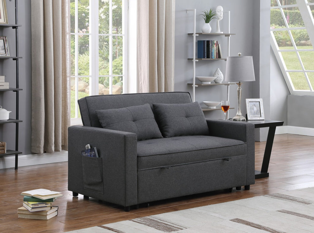 English Elm Zoey Linen Sleeper Loveseat with Side Pocket Converts for Studio or Guest Space B061S00005