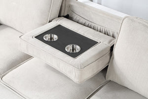 English Elm Estelle Sleeper Sectional with Storage Chaise Usb Charging and Drop Down Table Beige B061S00095