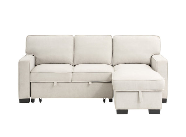 English Elm Estelle Sleeper Sectional with Storage Chaise Usb Charging and Drop Down Table Beige B061S00095