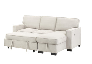 English Elm Estelle Sleeper Sectional with Storage Chaise Usb Charging and Drop Down Table Beige B061S00095