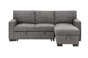 English Elm Estelle Sleeper Sectional with Storage Chaise Usb Charging and Drop Down Table Dark Gray B061S00007
