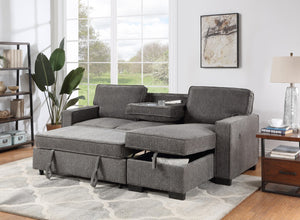 English Elm Estelle Sleeper Sectional with Storage Chaise Usb Charging and Drop Down Table Dark Gray B061S00007