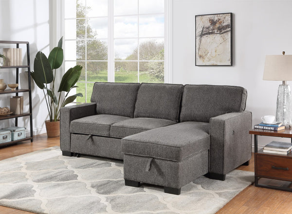 English Elm Estelle Sleeper Sectional with Storage Chaise Usb Charging and Drop Down Table Dark Gray B061S00007