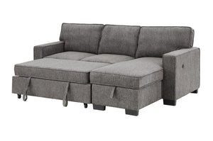 English Elm Estelle Sleeper Sectional with Storage Chaise Usb Charging and Drop Down Table Dark Gray B061S00007