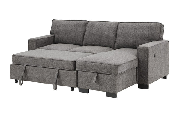English Elm Estelle Sleeper Sectional with Storage Chaise Usb Charging and Drop Down Table Dark Gray B061S00007