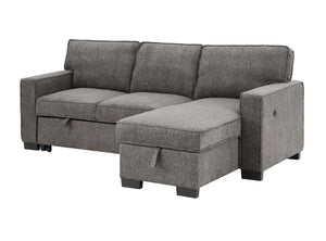 English Elm Estelle Sleeper Sectional with Storage Chaise Usb Charging and Drop Down Table Dark Gray B061S00007