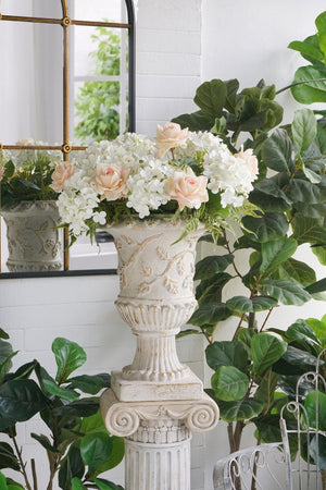 English Elm 14x14x20.3" Classical Magnesium Urn Planter Ornate Carved Relief Antique White Finish W2078P494882
