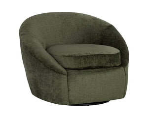Sunpan Bliss Curvy Contemporary Swivel Lounge Chair in Hunter Green with Stylish Black Steel Base Bergen Olive