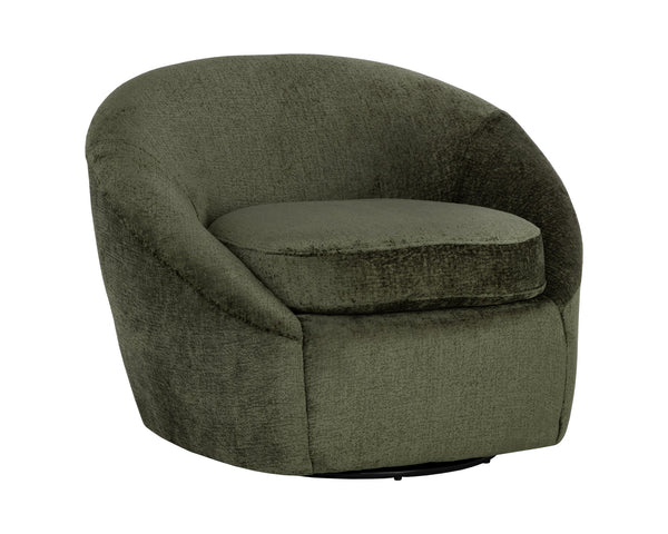 Sunpan Bliss Curvy Contemporary Swivel Lounge Chair in Hunter Green with Stylish Black Steel Base Bergen Olive