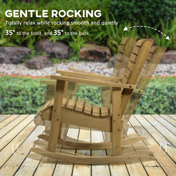 English Elm Outsunny Solid Fir Porch Rocker with Slatted Back and Arms for Patio or Sunroom W2225P174328