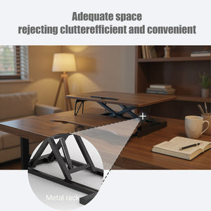 English Elm 32 Inch Sit Stand Desk Converter with Keyboard Tray Dual Monitor Ergonomic Riser Black,Walnut W2641P406127
