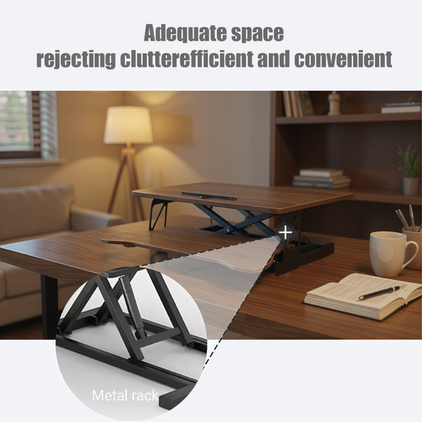 English Elm 32 Inch Sit Stand Desk Converter with Keyboard Tray Dual Monitor Ergonomic Riser Black,Walnut W2641P406127