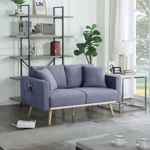 English Elm Easton Linen Loveseat with Usb Port Side Pockets Throw Pillows and Wood Trim B06178092