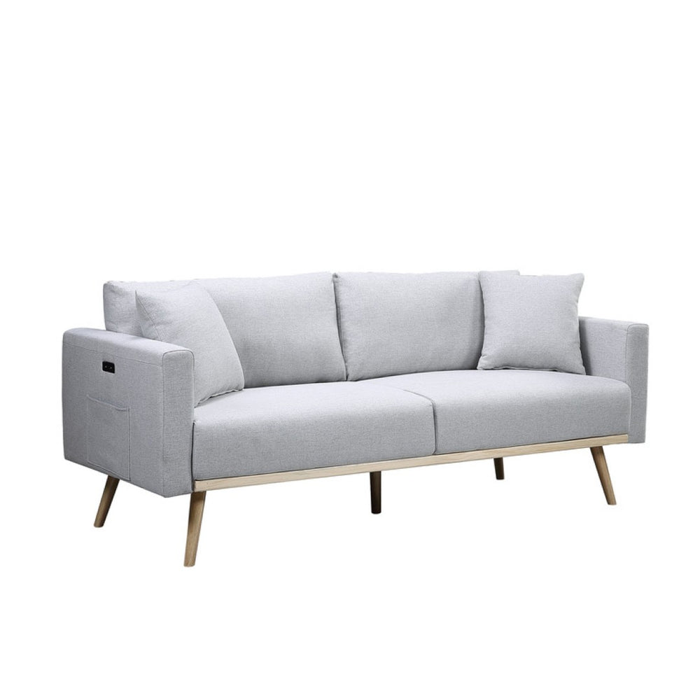 English Elm Easton Linen Fabric Sofa with Usb Ports Wood Legs and Storage for Living Room B06178330