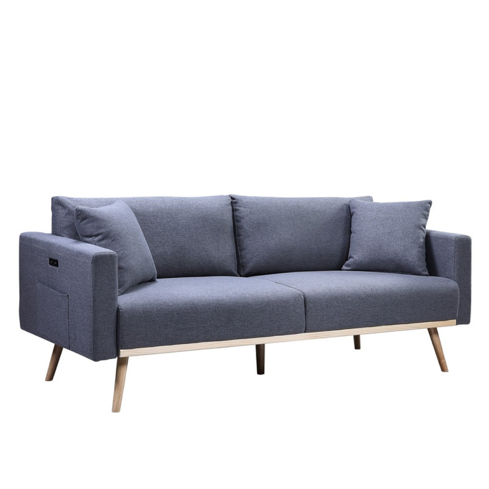 English Elm Easton Linen Fabric Sofa with Usb Port Storage Pockets and Solid Wood Legs B06178090