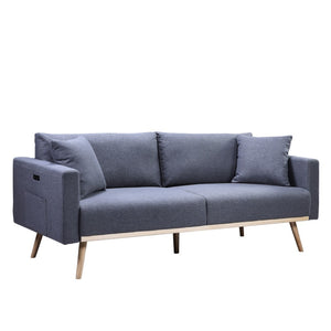 English Elm Easton Gray Linen Sofa and Loveseat Set with Usb Ports Wood Trim Living Room B061S00109