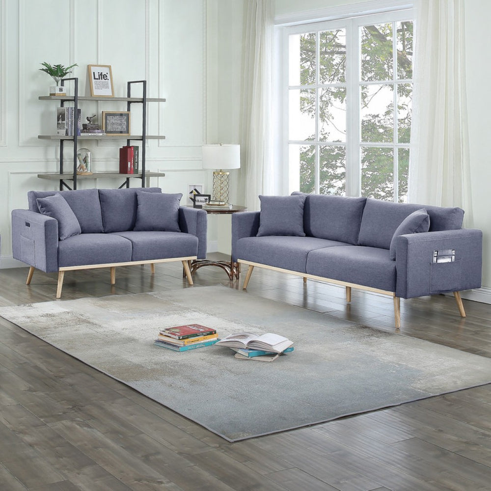 English Elm Easton Gray Linen Sofa and Loveseat Set with Usb Ports Wood Trim Living Room B061S00109