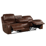 English Elm Achern Brown Leather-Air Nailhead Manual Reclining 3-Piece Sofa Set