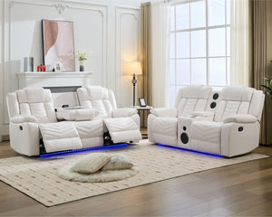 English Elm Ms Power Reclining Sofa Set Faux Leather Led Lighting Wireless Charging Living Room White W1805S00166