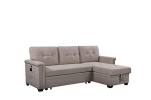 English Elm Nathan Reversible Sleeper Sectional with Storage Chaise Usb Ports Tufted Seats B061S00079