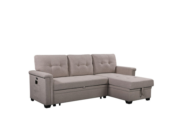 English Elm Nathan Reversible Sleeper Sectional with Storage Chaise Usb Ports Tufted Seats B061S00079