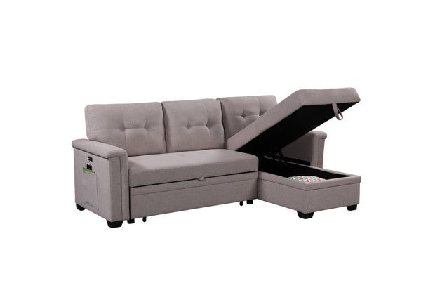 English Elm Nathan Reversible Sleeper Sectional with Storage Chaise Usb Ports Tufted Seats B061S00079
