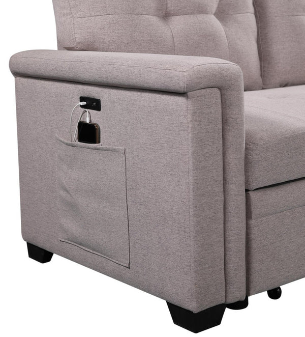 English Elm Nathan Reversible Sleeper Sectional with Storage Chaise Usb Ports Tufted Seats B061S00079