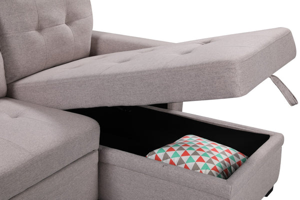 English Elm Nathan Reversible Sleeper Sectional with Storage Chaise Usb Ports Tufted Seats B061S00079