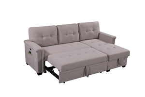 English Elm Nathan Reversible Sleeper Sectional with Storage Chaise Usb Ports Tufted Seats B061S00079